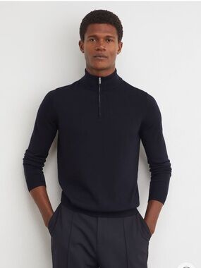 Reiss Men's Navy Quarter-Zip Mock Neck Sweater